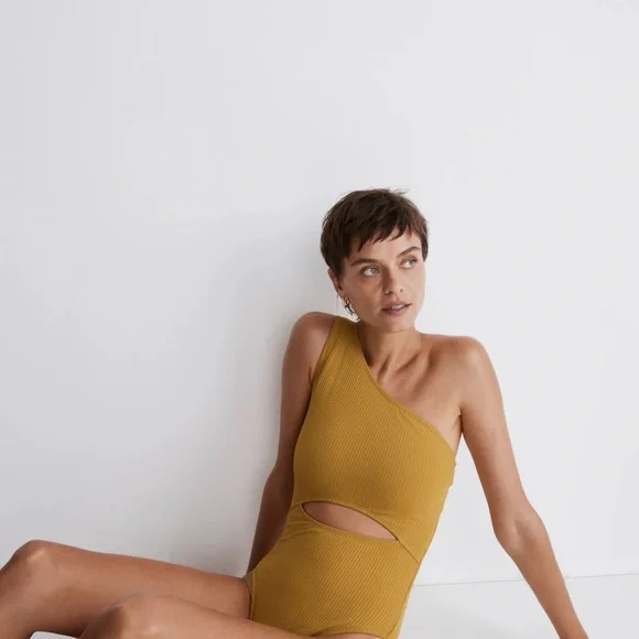 Olive Green One-Shoulder Swimsuit - Picture 4 of 6